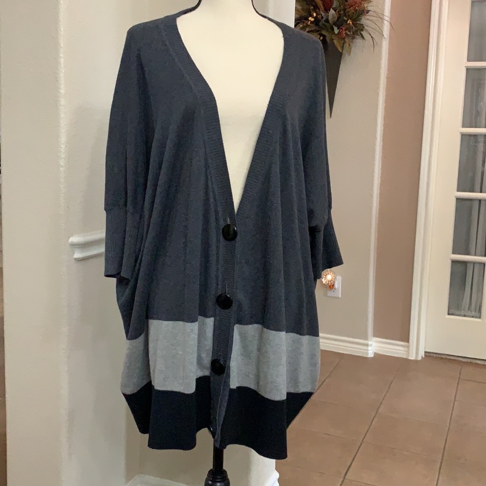 Kensie gray, black, light gray long oversized draped cardigan sweater